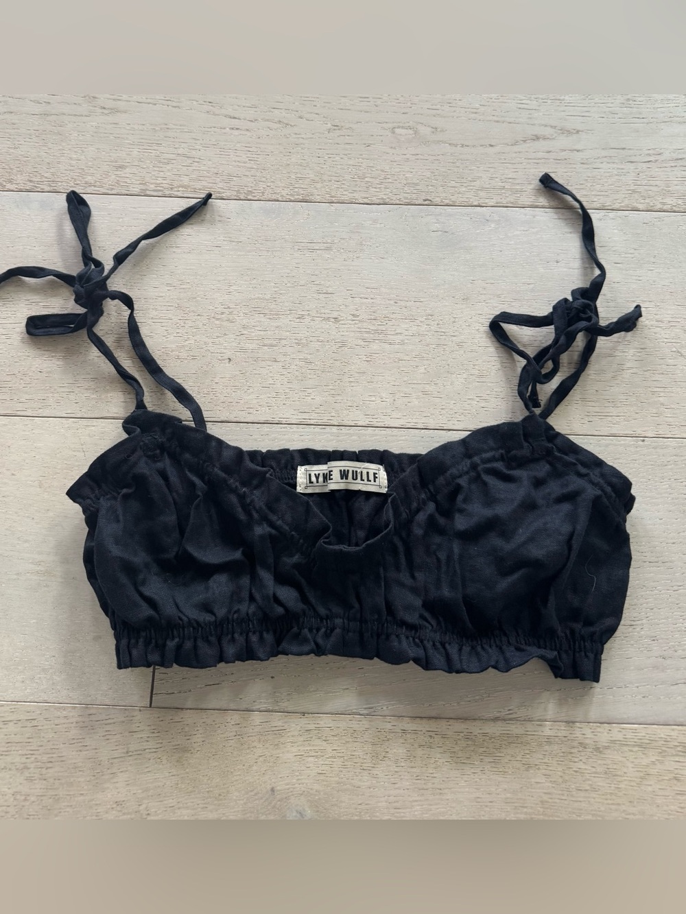 Lykke Wullf Pearl Bralette in Black Linen M